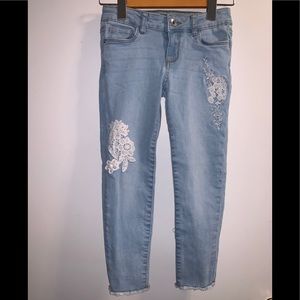 George girls raw edge hem w/ crochet detail jeans
